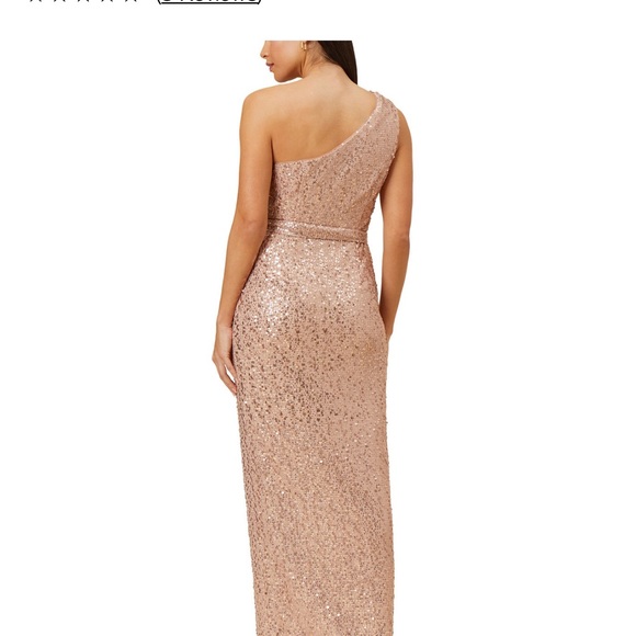 NEW Aidan Mattox Rose Gold Sequined One Shoulder Gown - Picture 2 of 3